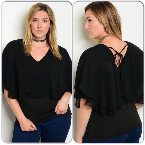 Son Paises Tops - Black Ruffle Sheer Top